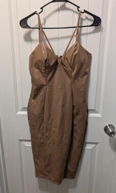 Kaylee Kollection Brown Mocha Faux Leather Bodycon Sexy Party Slip Dress Size M